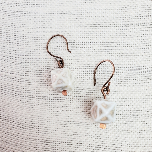 New Ceramic Earrings | Handcrafted Cream Ceramic Stone Earrings - Picture 2 of 4